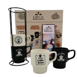 Outlet Coffret tasses CAFÉS & DOUCEURS coloris noir et blanc - 4MURS Arts De La Table