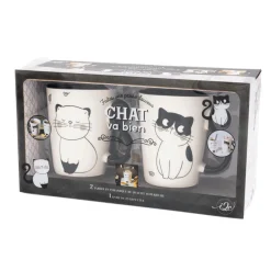 Hot Coffret tasses CHAT VA BIEN coloris noir et blanc - 4MURS Arts De La Table