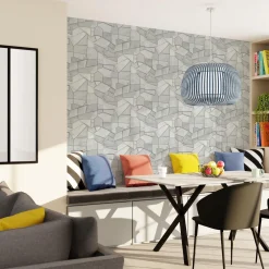 Outlet Papier peint intissé DWEN blanc et argenté - 4MURS Papiers Peints