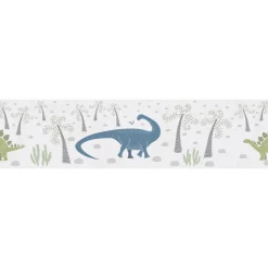 Clearance Frise intissée DINOS coloris vert kaki et bleu - 4MURS Enfant Papiers Peints Enfant|Papiers Peints