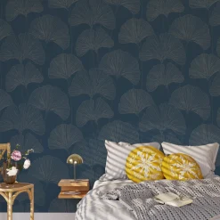 Fashion Papier peint intissé GINKGO coloris bleu nuit - Papiers Peints