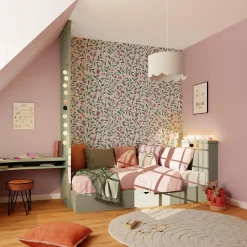 Sale Papier peint intissé TULIPS mauve et vert émeraude - Enfant Papiers Peints Enfant|Papiers Peints
