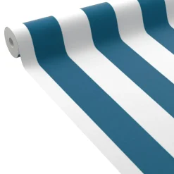 Hot Papier peint intissé OPAL STRIPE bleu paon et blanc - Papiers Peints