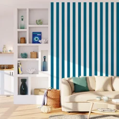 Hot Papier peint intissé OPAL STRIPE bleu paon et blanc - Papiers Peints