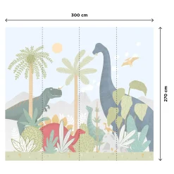 Hot Papier peint panoramique XL HAPPY DINO 300 x 270 cm - Enfant Décors Panoramiques Enfant|Papiers Peints Enfant