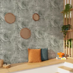 Clearance Papier peint vinyle YUCCA coloris vert de gris - Papiers Peints