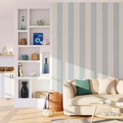 Sale Papier peint vinyle PODIUM STRIPE bleu grisé et blanc - Papiers Peints
