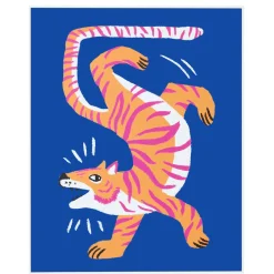 Fashion Tableau HAPPY TIGER coloris bleu et orange - Enfant Déco Murale Enfant|Tableaux Et Affiches