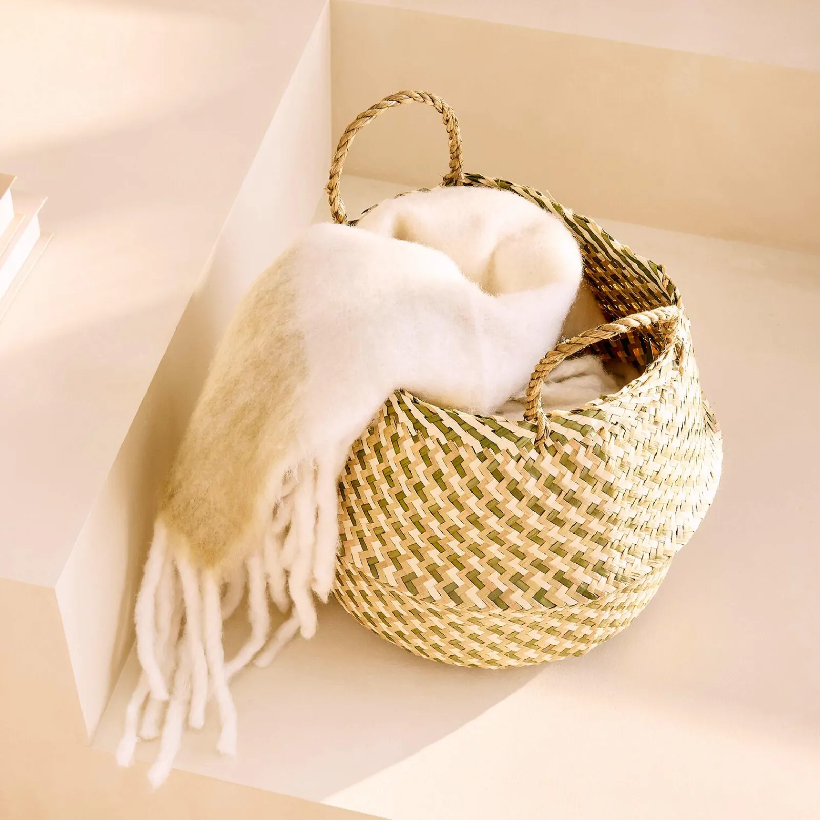 Discount Panier ELIE coloris Beige/Vert - 4MURS Objets Déco