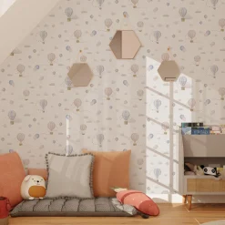 Clearance Papier peint intissé AIR BALLOON beige taupe, rose et bleu - 4MURS Enfant Papiers Peints Enfant|Papiers Peints