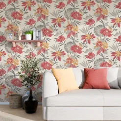 Outlet Papier peint intissé CLEOME coloris Blanc et rouge - 4MURS Papiers Peints