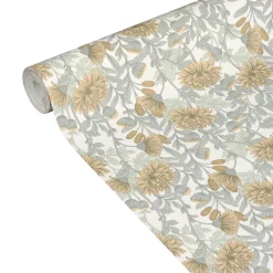 New Papier peint intissé DAHLIA coloris vert de gris et ocre - 4MURS Papiers Peints