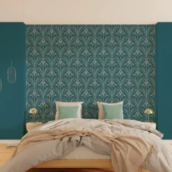 Online Papier peint intissé ELIZABETH coloris bleu paon - 4MURS Papiers Peints