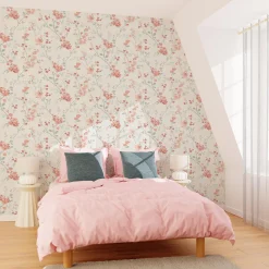 Fashion Papier peint intissé EMELIE coloris Rose et vert bleuté - 4MURS Papiers Peints