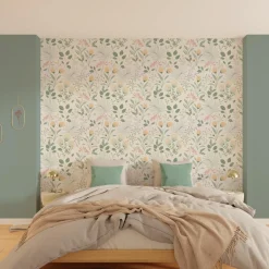 Sale Papier peint intissé EVIE coloris vert et jaune d'or - 4MURS Papiers Peints