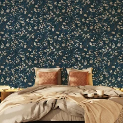 Outlet Papier peint intissé FLORENTINE BLOSSOM coloris bluestone - 4MURS Papiers Peints