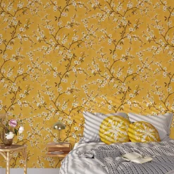 Online Papier peint intissé FLORENTINE BLOSSOM coloris safran - 4MURS Papiers Peints