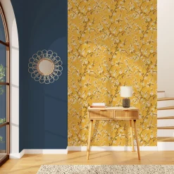 Online Papier peint intissé FLORENTINE BLOSSOM coloris safran - 4MURS Papiers Peints
