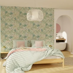 New Papier peint intissé IVANNA coloris vert et beige rosé - 4MURS Papiers Peints