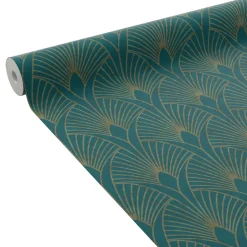 Hot Papier peint intissé pré-encollé NORAH bleu paon et doré - 4MURS Papiers Peints