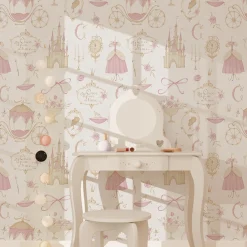 New Papier peint intissé ROSALY LAND coloris rose dragée - 4MURS Enfant Papiers Peints Enfant|Papiers Peints