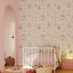 New Papier peint intissé ROSALY LAND coloris rose dragée - 4MURS Enfant Papiers Peints Enfant|Papiers Peints