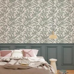 Clearance Papier peint intissé SOUBASSEMENT MOULURES vert de gris - Papiers Peints