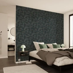 Discount Papier peint intissé ZAKARY coloris bleu grisé et taupe - 4MURS Papiers Peints