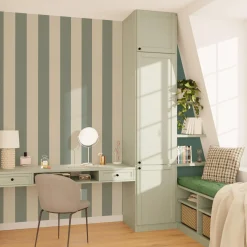 Discount Papier peint vinyle PODIUM STRIPE vert de gris et blanc - Papiers Peints