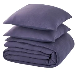 Sale Parure de lit en gaze de coton ANOKIAS bleu marine 240 x 220 cm Linge De Maison