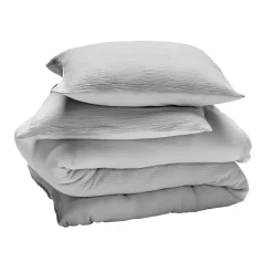 Hot Parure de lit en gaze de coton ANOKIAS gris perle 240 x 260 cm - 4MURS Linge De Maison