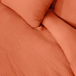 Sale Parure de lit en gaze de coton ANOKIAS caramel 240 x 220 cm - 4MURS Linge De Maison
