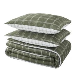 Clearance Parure de lit en percale de coton GABRIEL vert 240 x 220 cm - Linge De Maison