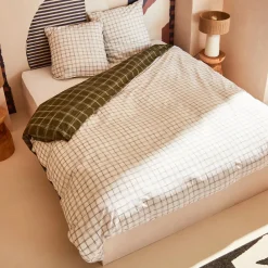 Clearance Parure de lit en percale de coton GABRIEL vert 240 x 220 cm - Linge De Maison