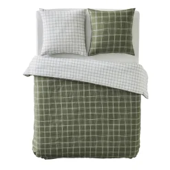 Clearance Parure de lit en percale de coton GABRIEL vert 240 x 220 cm - Linge De Maison