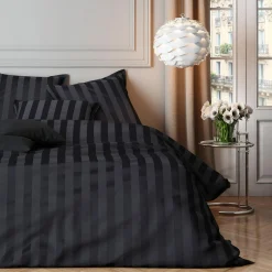 Fashion Parure de lit en satin de coton BONE anthracite 240 x 220 cm - Linge De Maison