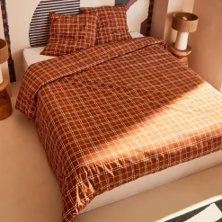 Best Parure de lit en toile de coton CRAFTED CHECK camel 260 x 240 cm Linge De Maison