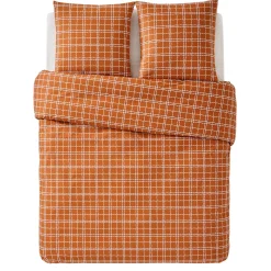Fashion Parure de lit en toile de coton CRAFTED CHECK camel 240 x 220 cm Linge De Maison