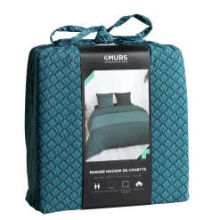 Sale Parure de lit en toile de coton BRONZE bleu paon 260 x 240 cm - Linge De Maison