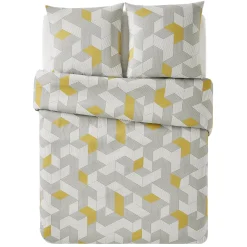 Hot Parure de lit en toile de coton ALU BIG gris jaune 260 x 240 cm Linge De Maison