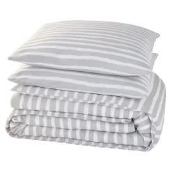 New Parure de lit en toile de coton BRUSH STRIPES gris 260 x 240 cm Linge De Maison