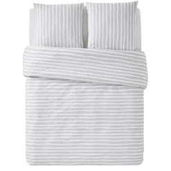 Outlet Parure de lit en toile de coton BRUSH STRIPES gris 240 x 220 cm Linge De Maison