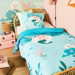 Discount Parure de lit en toile de coton SIRENINA bleu acqua 140 x 200 cm Enfant Textile De Maison Enfant|Linge De Maison