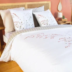 Online Parure de lit en toile de coton SOLIFLORE blanc 260 x 240 cm - 4MURS Linge De Maison