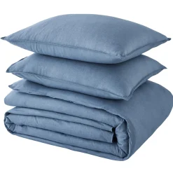 Outlet Parure de lit lin et coton lavé MACHA bleu mirage 240 x 220 cm - 4MURS Linge De Maison