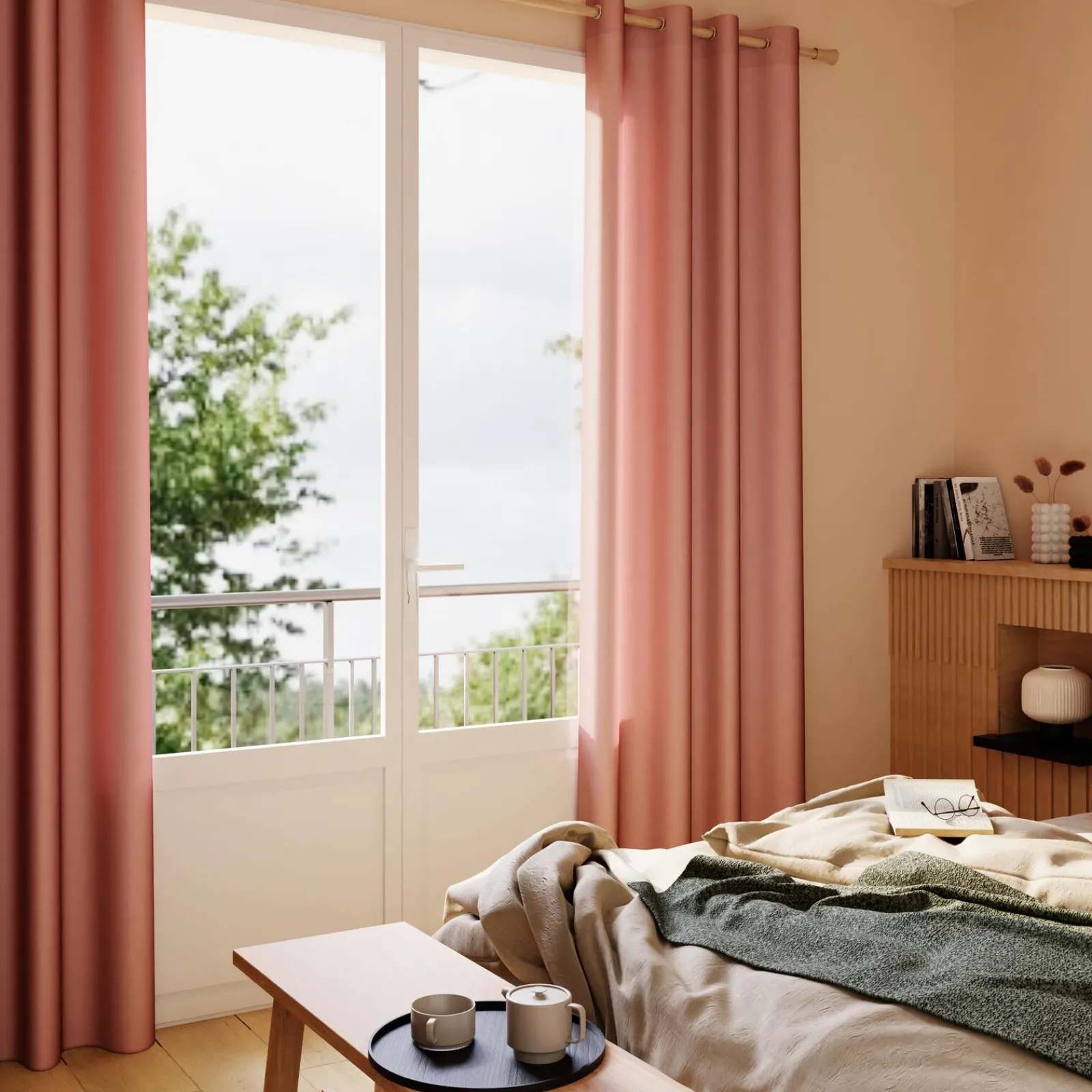 Discount Rideau COTOON coloris rose tendre 140 x 240 cm - 4MURS Rideaux