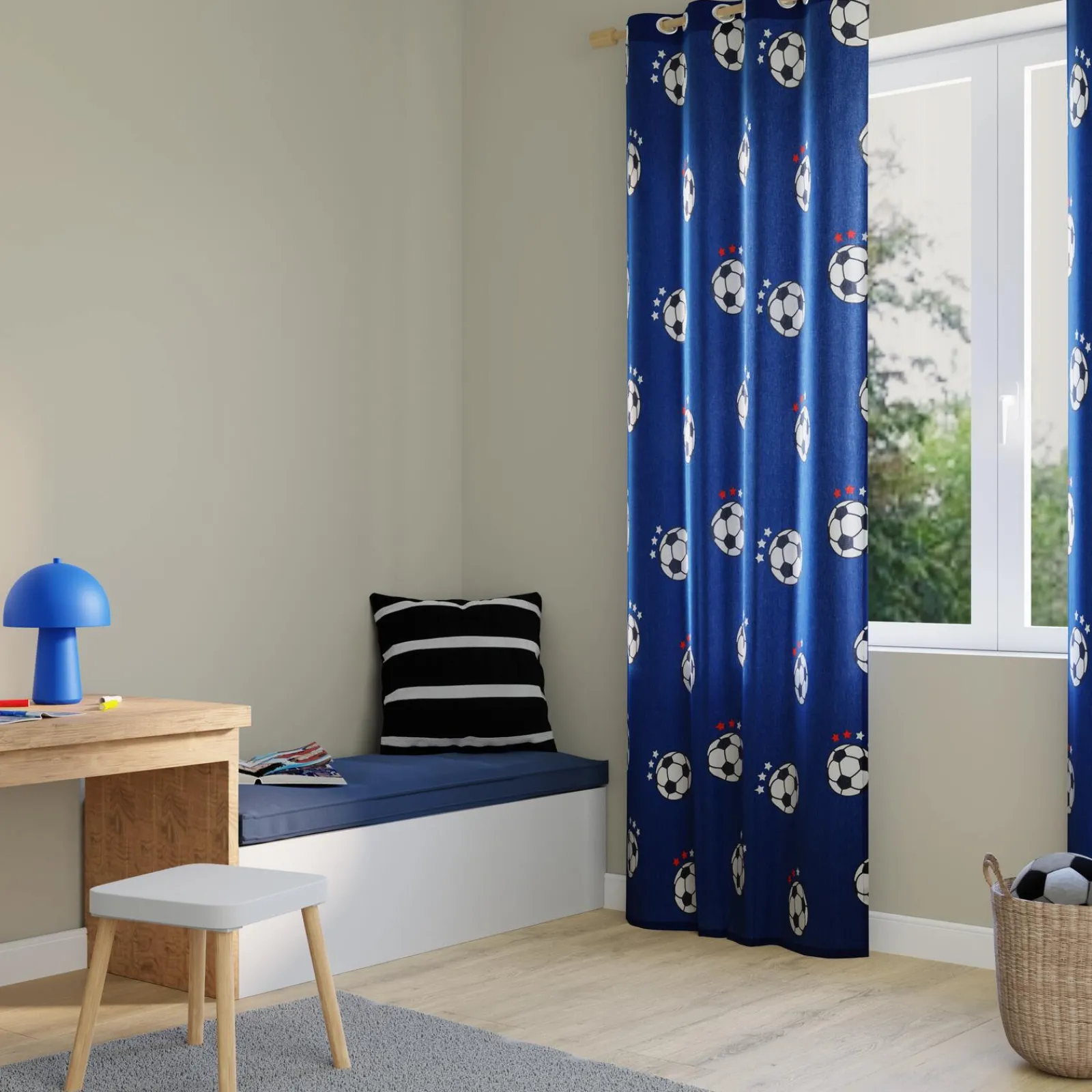 Best Rideau FOOT FAN coloris bleu 140 x 250 cm - 4MURS Enfant Textile De Maison Enfant|Rideaux