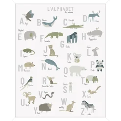 Discount Tableau L'ALPHABET ANIMALS ON THE PLANET beige Kaki pétrole - 4MURS Enfant Déco Enfant|Déco Murale Enfant