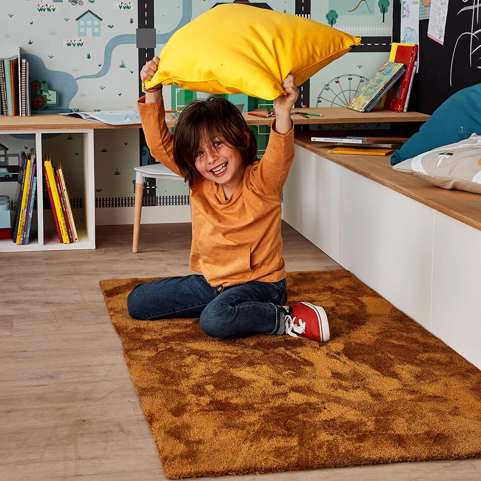 Discount Tapis FEEL coloris jaune 80 x 150 cm - 4MURS Enfant Textile De Maison Enfant|Tapis