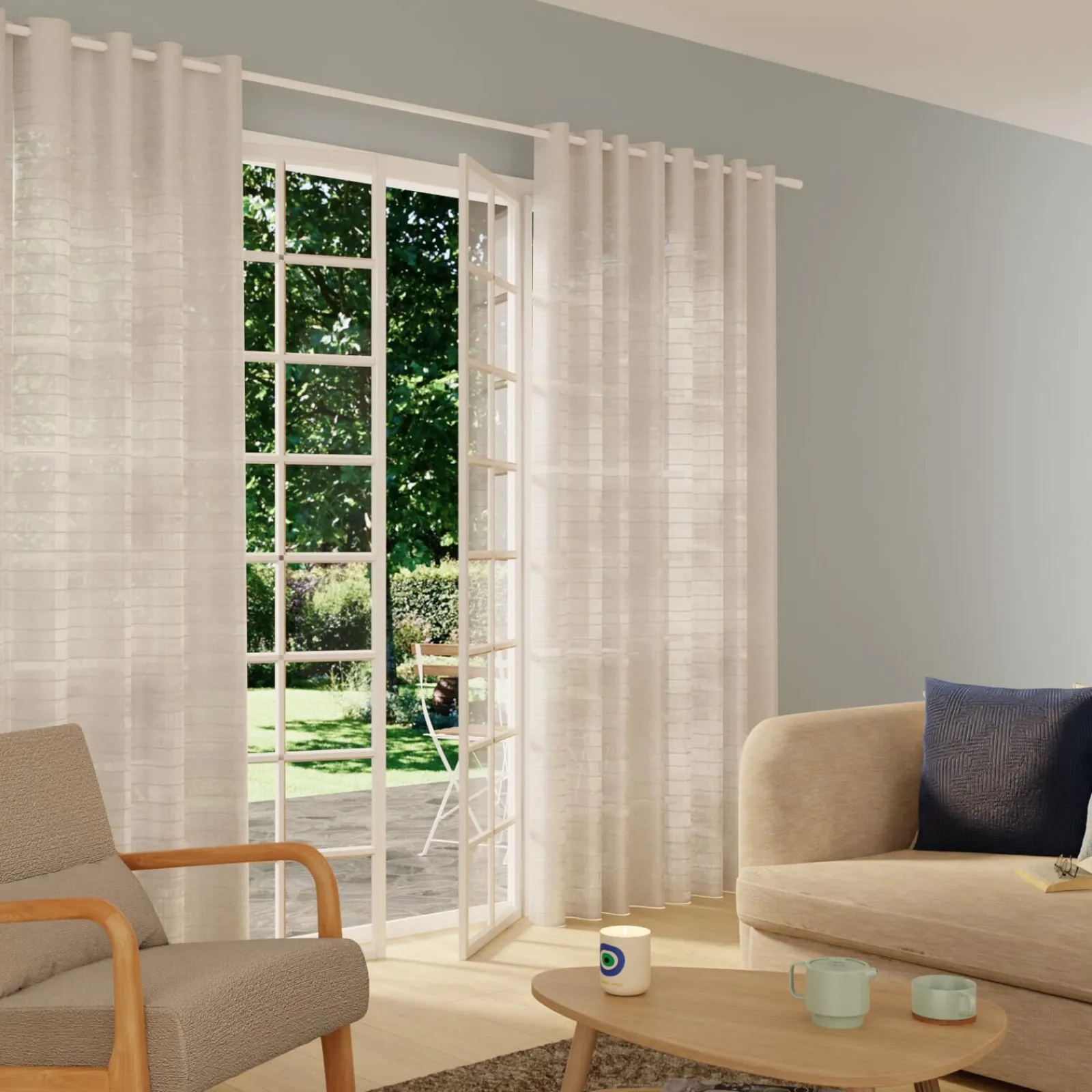 Discount Voilage FLOT BLEU coloris blanc 300 x 240 cm - 4MURS Voilages, Vitrages, Stores Et Accessoires|Rideaux